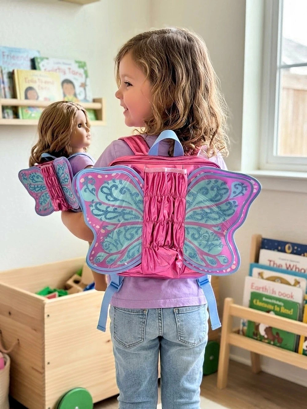 American Girl Flutter Wings Butterfly Doll Carrier Backpack Pink & Blue